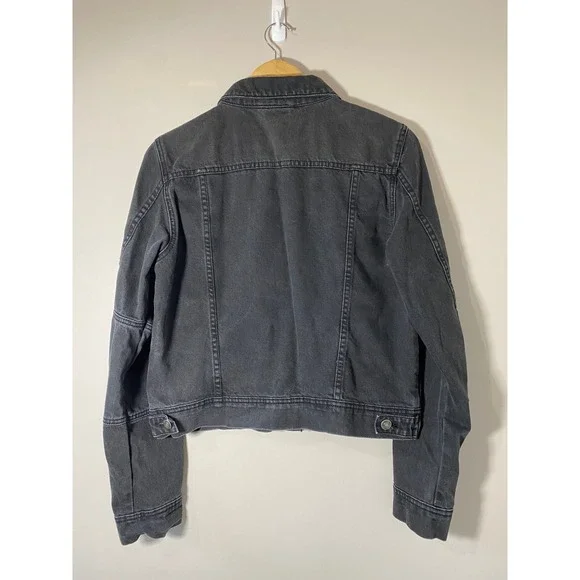 Free People Rumors Denim Jacket Black Trucker Cropped Button Front Size SMALL - Picture 3 of 5